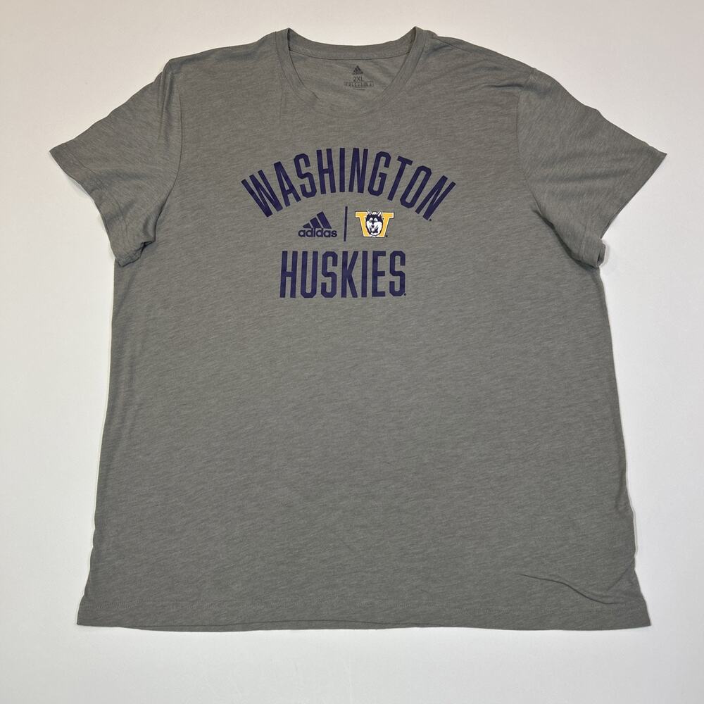 Adidas Washington Huskies T Shirt Men 2XL Gray NCAA Logo Spellout